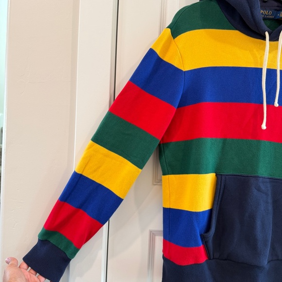 Polo Ralph Lauren Men's Multicolor Bold Striped Cotton Fleece Lined Hoodie sz M - Picture 9 of 15